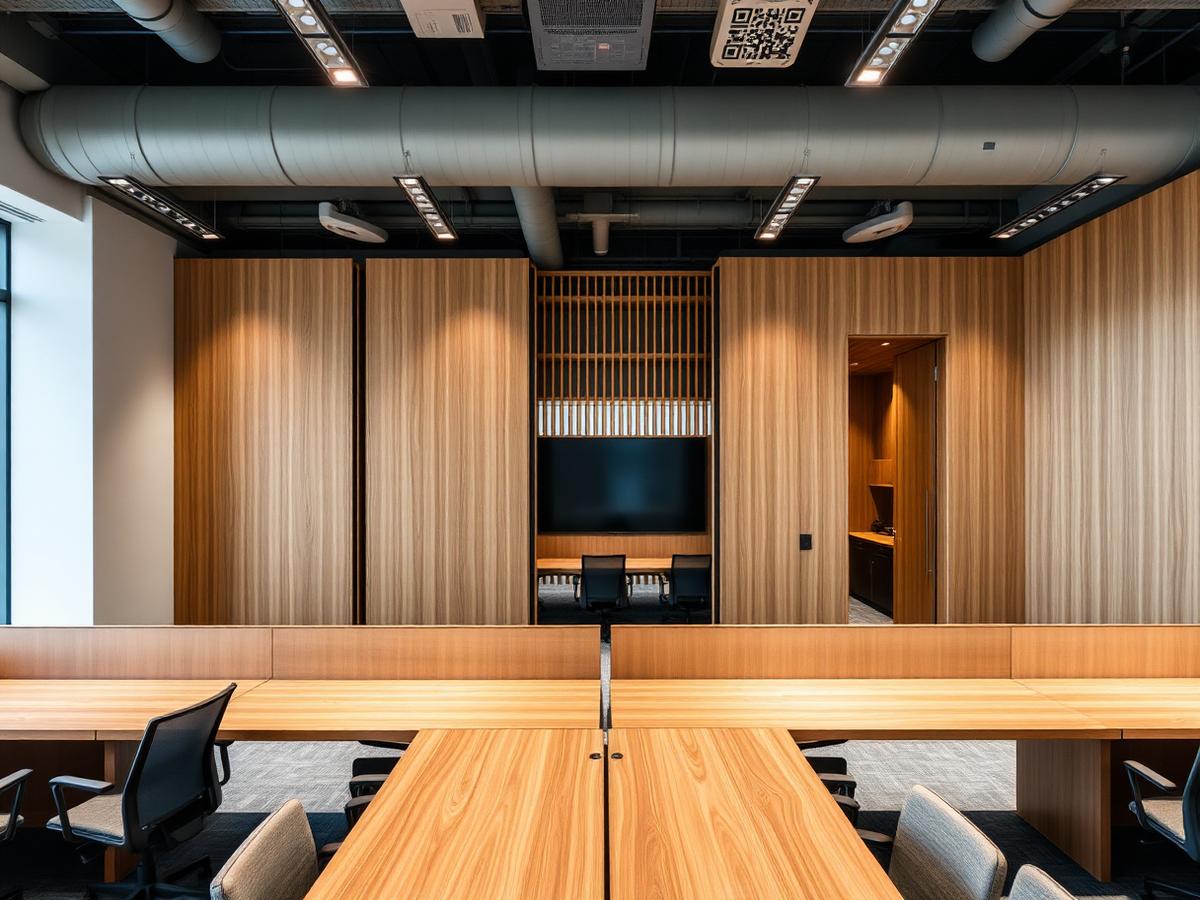 Completed office interior with wooden partitions